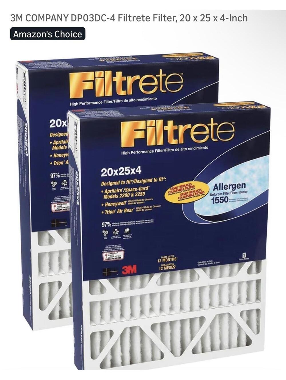 3M Filtrete DP03DC-4 High Performance Air Filter, 20 x 25 x 4 Inch, 1-Pack